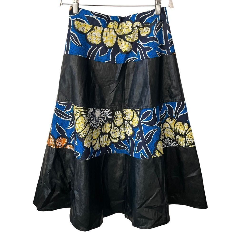 Autumn Adeigbo Midi Leather Print Mix Skirt